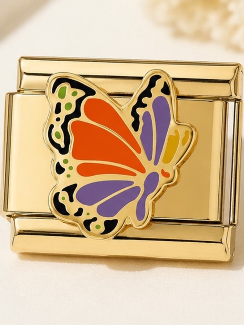 Colorful Butterfly Italian Charm Bracelet Link | Gold Tone